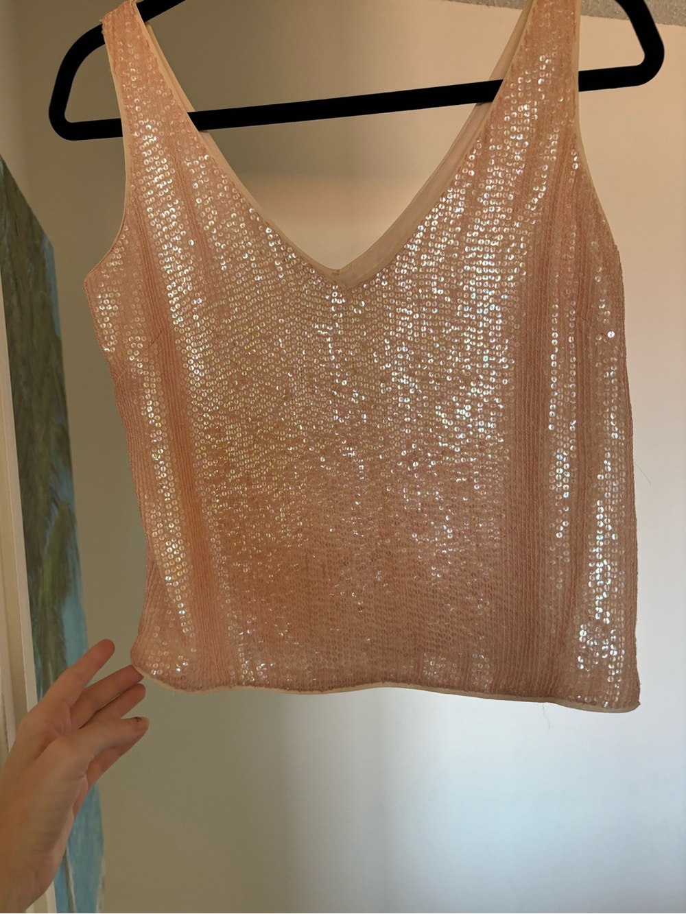 Silk blend mermaid Sequin V-Neck Shell Tank Top - Blush Pink